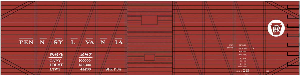 Railroad Decal Set -- Pennsylvania Railroad 40' Single-Sheathed Boxcar