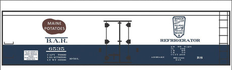 Railroad Decal Set -- Bangor & Aroostook 40' Wood Reefer (blue, white, Maine Potatoes)