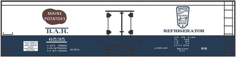 Railroad Decal Set -- Bangor & Aroostook 40' Wood Reefer (blue, white, Maine Potatoes)