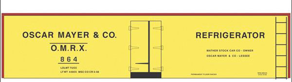 Railroad Decal Set -- Oscar Mayer 40' Steel Reefer (yellow)