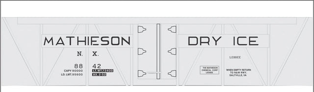 Railroad Decal Set -- Mathieson Dry Ice 40' Insulated Boxcar (hinged door)