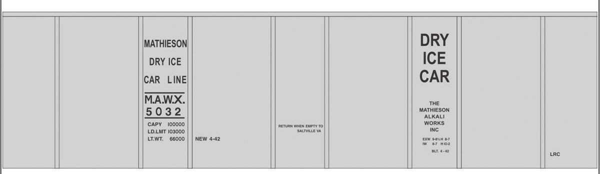 Railroad Decal Set -- Mathieson Dry Ice 40' Insulated Boxcar (gray car, no door)