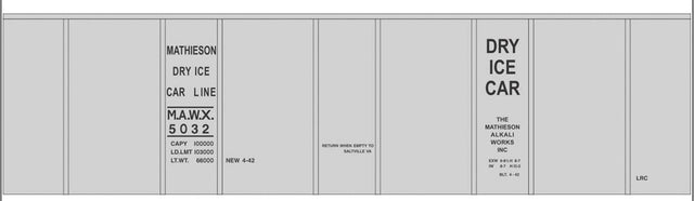 Railroad Decal Set -- Mathieson Dry Ice 40' Insulated Boxcar (gray car, no door)