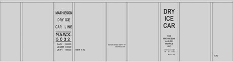 Railroad Decal Set -- Mathieson Dry Ice 40' Insulated Boxcar (gray car, no door)