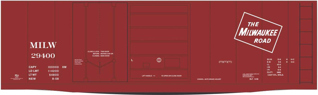 Railroad Decal Set -- Milwaukee Road 40' Plug & Sliding Door Boxcar