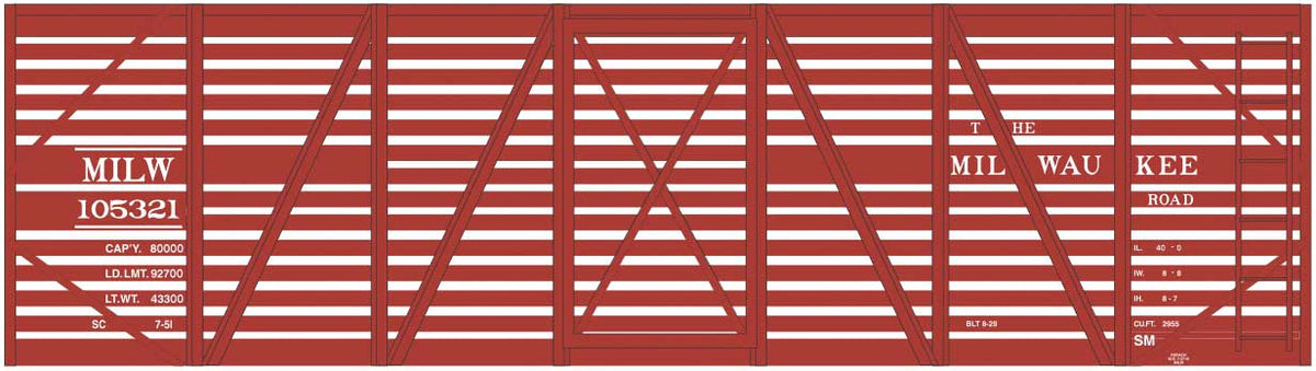 Railroad Decal Set -- Milwaukee Road 40' Wood Stock Car