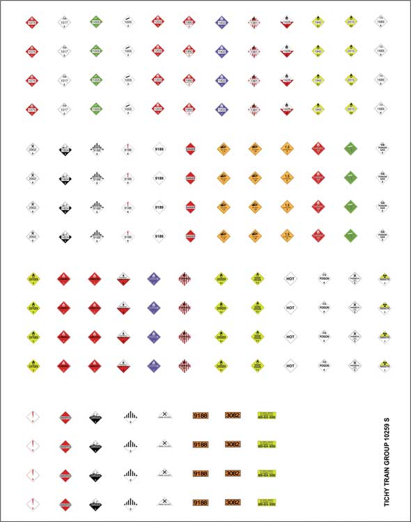 Railroad Decal Set -- Hazardous Materials Placards (170 Placards)
