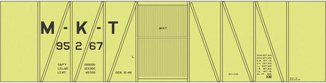 Railroad Decal Set -- Missouri-Kansas-Texas Single-Sheathed Wood Boxcar (yellow car)