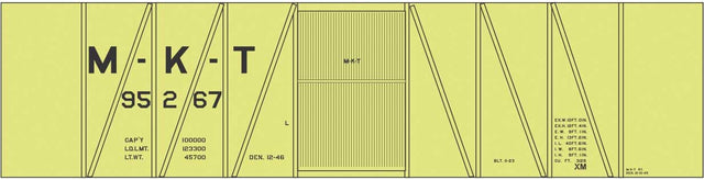 Railroad Decal Set -- Missouri-Kansas-Texas Single-Sheathed Wood Boxcar (yellow car)