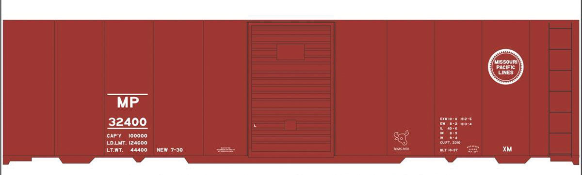 Railroad Decal Set -- Missouri Pacific 40' Steel Boxcar (Boxcar Red Car)