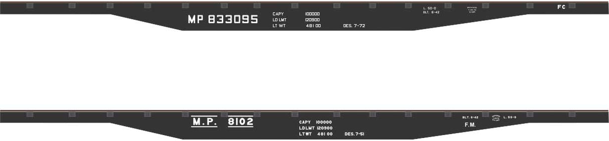 Railroad Decal Set -- Missouri Pacific 50' Steel Flatcar (black Car)