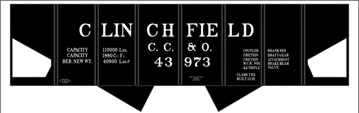Railroad Decal Set -- Clinchfield CC&O USRA 2-Bay Hopper (black car)