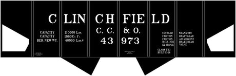 Railroad Decal Set -- Clinchfield CC&O USRA 2-Bay Hopper (black car)