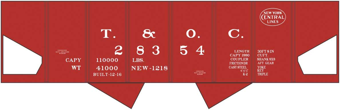 Railroad Decal Set -- Toledo and Ohio Central NYC USRA 2-Bay Hopper (Boxcar Red Car)
