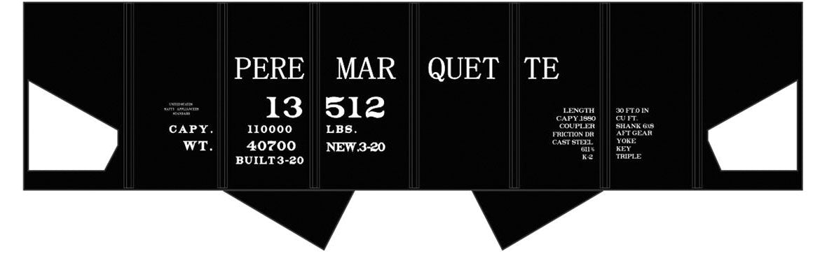 Railroad Decal Set -- Pere Marquette USRA 2-Bay Hopper (black car)