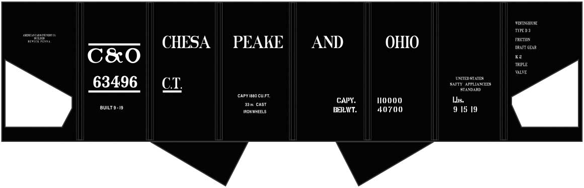 Railroad Decal Set -- Chesapeake & Ohio USRA 2-Bay Hopper (black car)