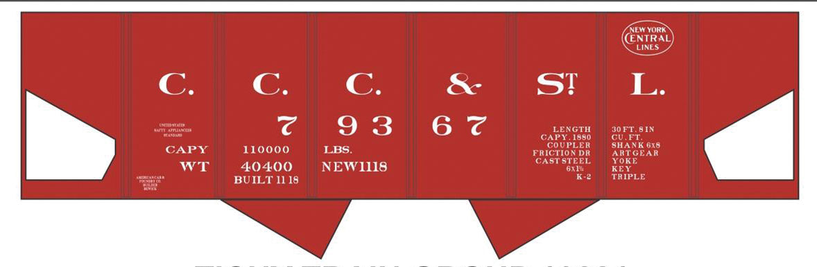 Railroad Decal Set -- Big Four CCC&StL NYC USRA 2-Bay Hopper (Boxcar Red Car)