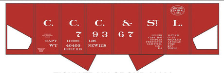 Railroad Decal Set -- Big Four CCC&StL NYC USRA 2-Bay Hopper (Boxcar Red Car)