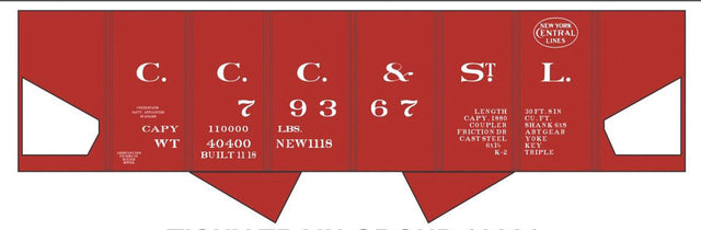 Railroad Decal Set -- Big Four CCC&StL NYC USRA 2-Bay Hopper (Boxcar Red Car)