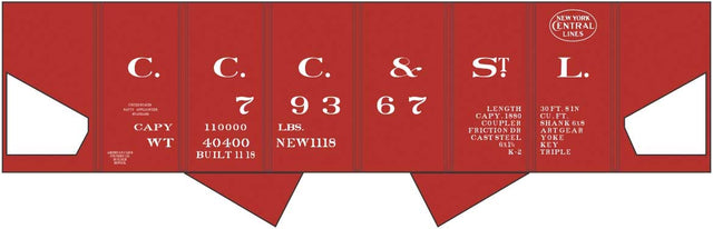 Railroad Decal Set -- Big Four CCC&StL NYC USRA 2-Bay Hopper (Boxcar Red Car)