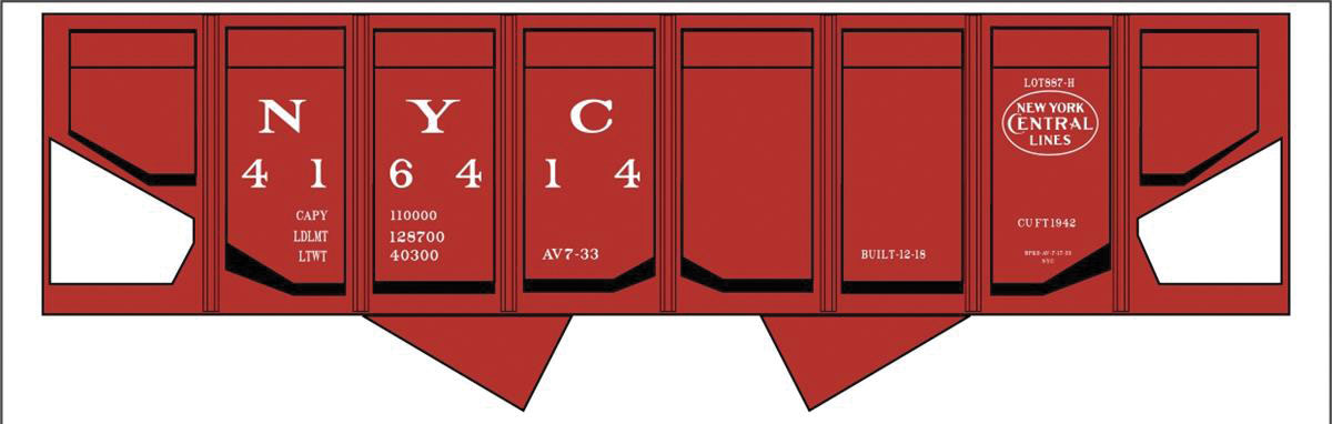Railroad Decal Set -- New York Central USRA 2-Bay Panel-Side Hopper (Boxcar Red Car)