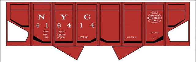 Railroad Decal Set -- New York Central USRA 2-Bay Panel-Side Hopper (Boxcar Red Car)