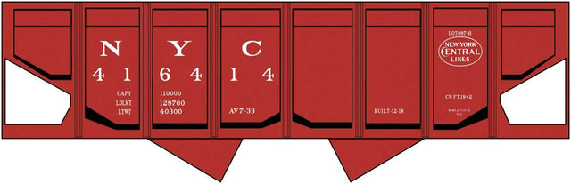 Railroad Decal Set -- New York Central USRA 2-Bay Panel-Side Hopper (Boxcar Red Car)