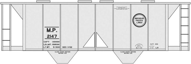 Railroad Decal Set -- Missouri Pacific 2-Bay Covered Hopper (gray Car)
