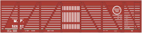 Railroad Decal Set -- Missouri Pacific 40' Wood Stock Car (Boxcar Red Car)