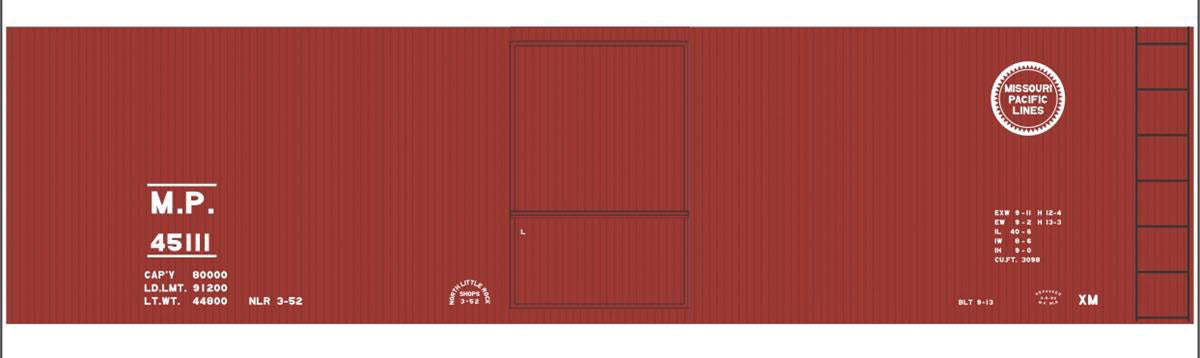 Railroad Decal Set -- Missouri Pacific Double-Sheathed 40' Wood Boxcar (Boxcar Red Car)