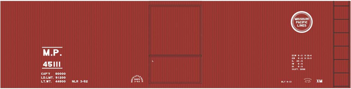 Railroad Decal Set -- Missouri Pacific Double-Sheathed 40' Wood Boxcar (Boxcar Red Car)