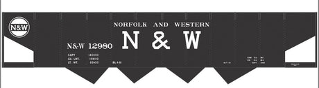 Railroad Decal Set -- Norfolk & Western 4-Bay Steel Hopper (black car, Hamburger Logo)