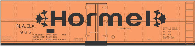 Railroad Decal Set -- Hormel 40' Steel Reefer (Black Billboard Lettering with Florets)
