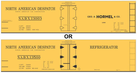 Railroad Decal Set -- Hormel NADX 40' Wood Reefer (black NADX, Small Hormel Lettering)