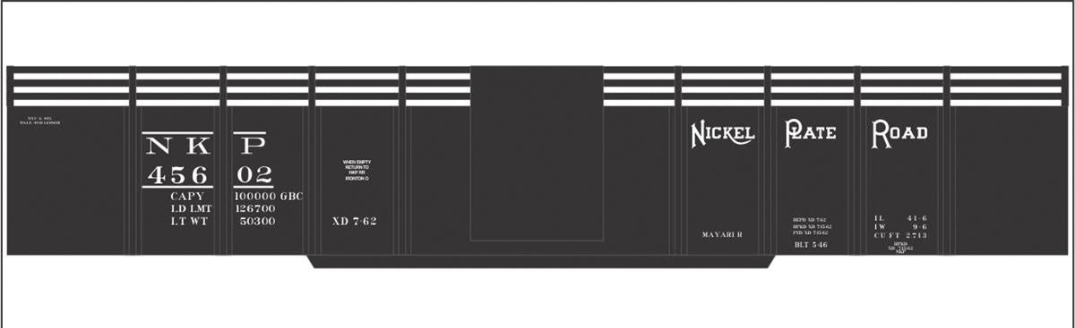 Railroad Decal Set -- Nickel Plate Road 41' 6" Steel Gondola, Side Extensions (black car)