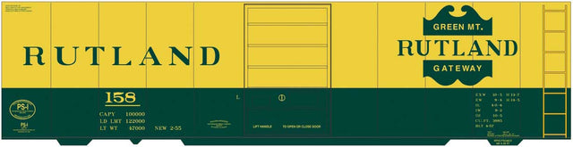 Railroad Decal Set -- Rutland 40' Steel Boxcar (green, yellow car)