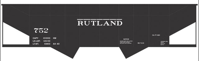Railroad Decal Set -- Rutland 2-Bay Steel Hopper (black car)