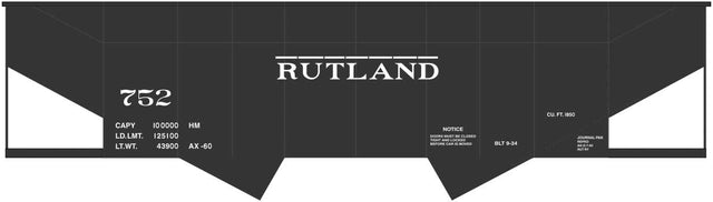Railroad Decal Set -- Rutland 2-Bay Steel Hopper (black car)