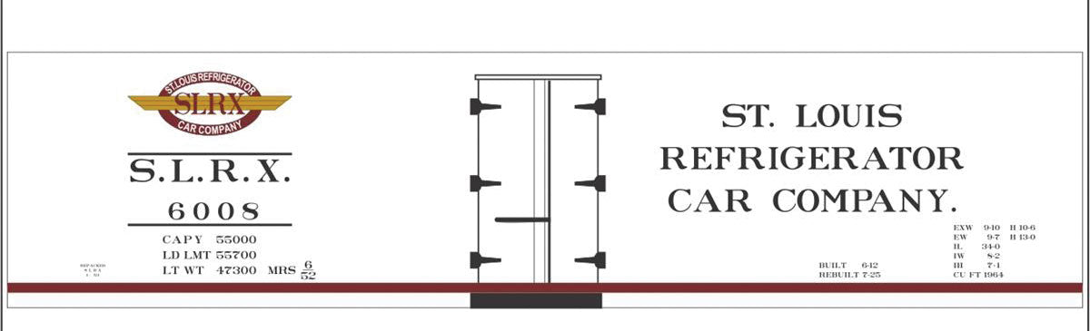 Railroad Decal Set -- St. Louis Refrigerator Car Co. SLRX 40' Wood Reefer (white car)