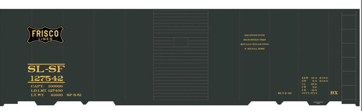 Railroad Decal Set -- St. Louis-San Francisco 40' Steel Boxcar (Pullman Green, Frisco Logo)