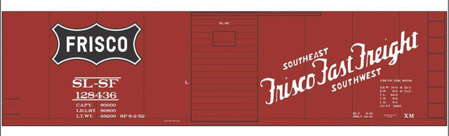 Railroad Decal Set -- St. Louis-San Francisco 40' Steel Boxcar (Boxcar Red, Frisco Fast Freight)