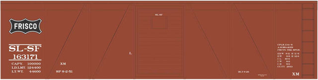 Railroad Decal Set -- St. Louis-San Francisco 40' Single-Sheathed Boxcar (Boxcar Red, Frisco Logo)