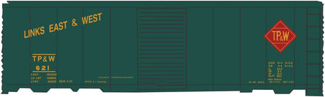 Railroad Decal Set -- Toledo, Peoria & Western 40' Steel Boxcar (green car, Links E&W Slogan)