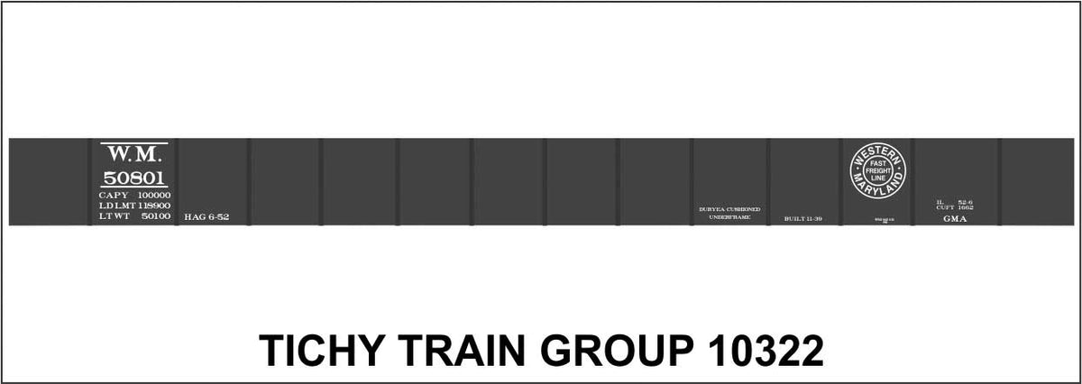 Railroad Decal Set -- Western Maryland 1939 52' Steel Gondola with Straight Sill