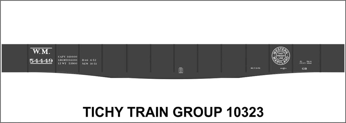 Railroad Decal Set -- Western Maryland 1939 52' Steel Gondola with Fishbelly Sill