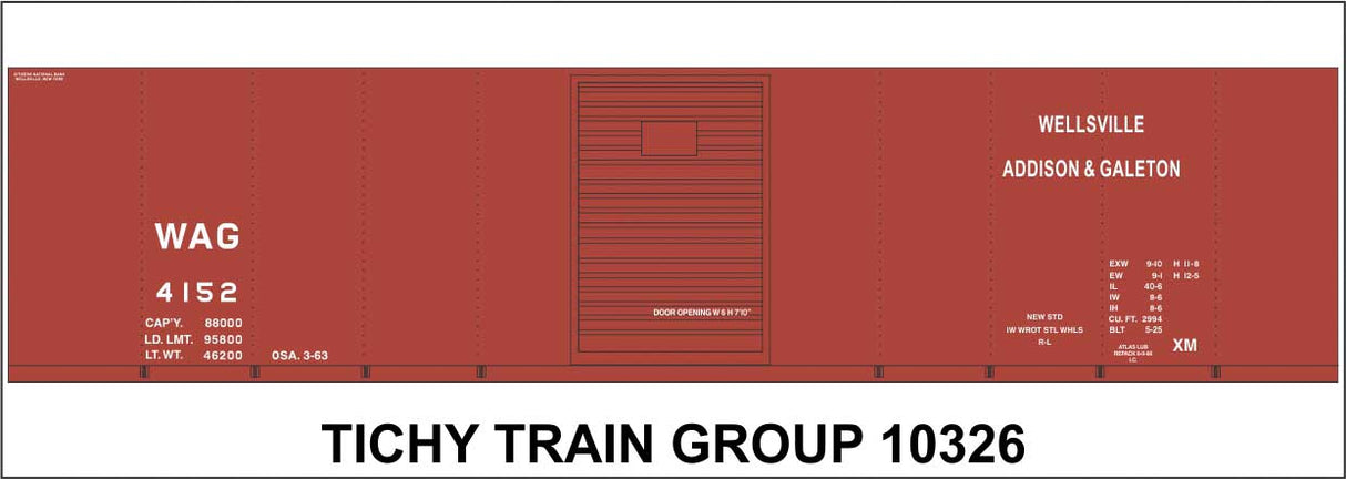 Railroad Decal Set -- Wellsville, Addison & Galeton 40' Steel Boxcar