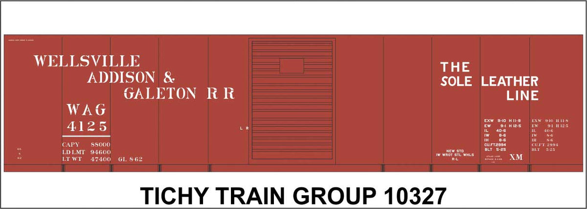 Railroad Decal Set -- Wellsville, Addison & Galeton 40' Steel Boxcar (Sole Leather Line Slogan)