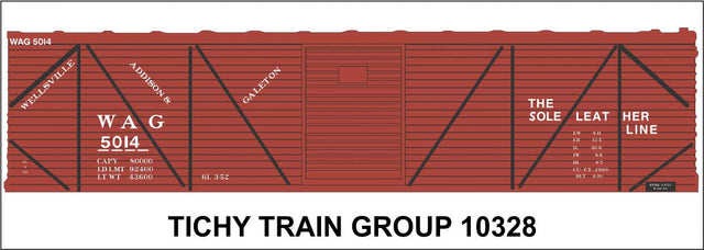 Railroad Decal Set -- Wellsville, Addison & Galeton 40' Single-Sheathed Wood Boxcar (Sole Leather)