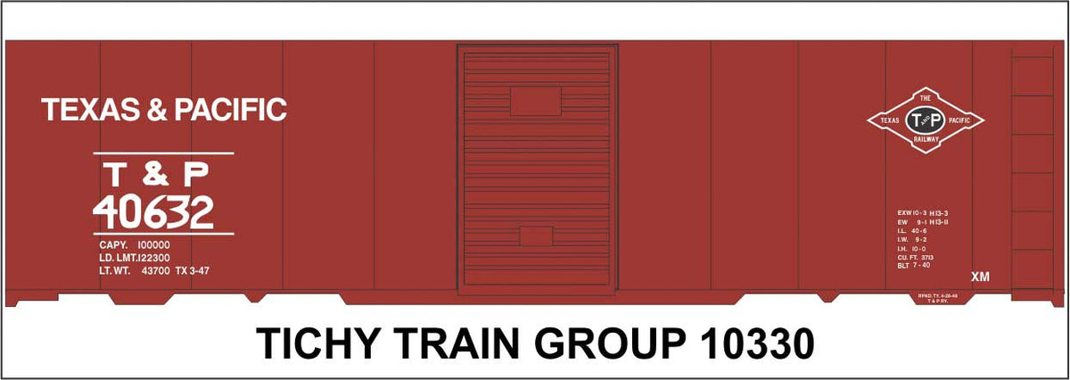 Railroad Decal Set -- Texas & Pacific 40' Steel Boxcar (with T&P Logo)