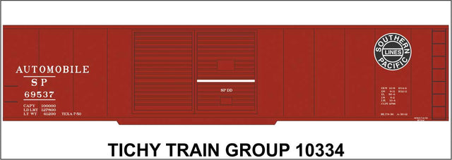 Railroad Decal Set -- Southern Pacific 50' Double-Door Steel Boxcar (Automobile Service, Lines Log
